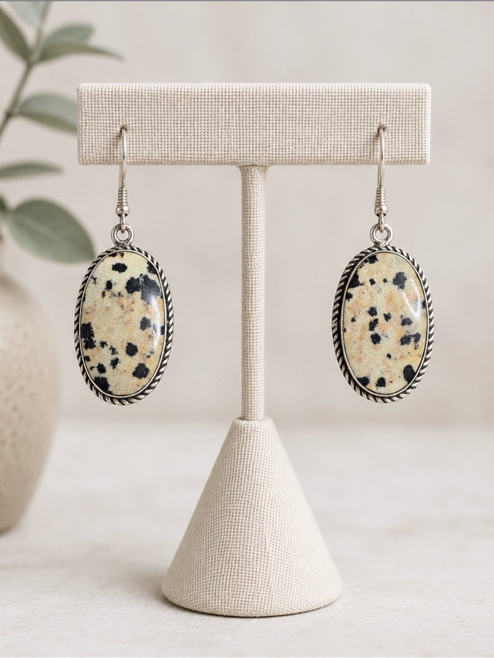 Earrings Genuine Dalmatian Jasper Silver Dangle Gemstone